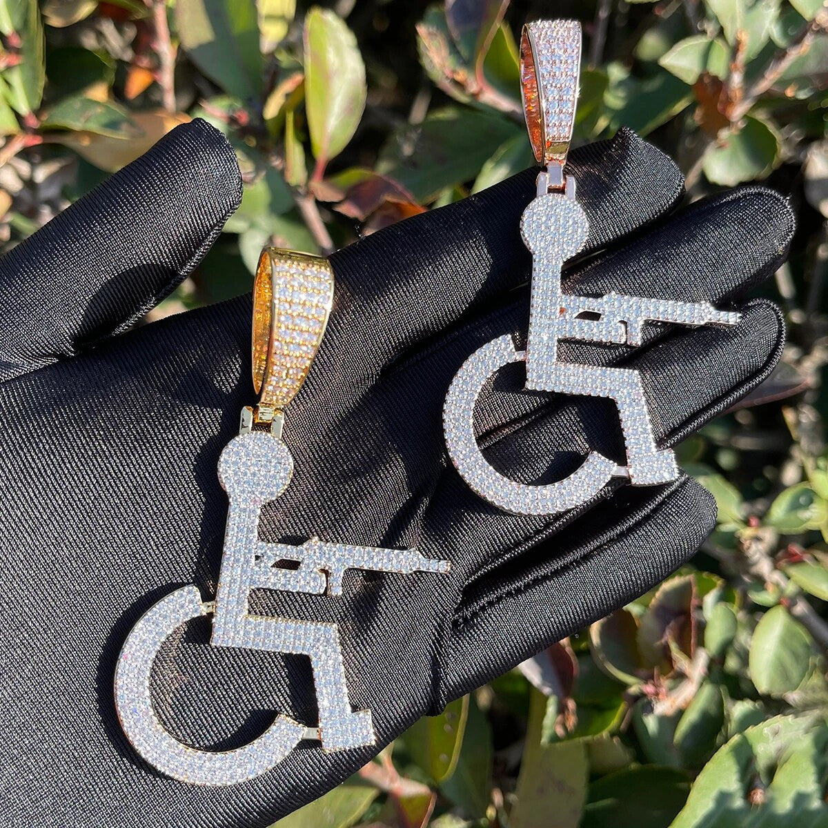 Hip Hop 24k 925 Silver Rose Gold Wheel Chair Gang Iced Pendant Chain Necklace