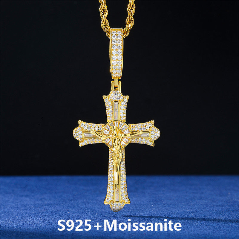 18k Gold Solid 925 Sterling Silver Jesus Crucifix D VVS Moissanite Diamond Cross Pendant