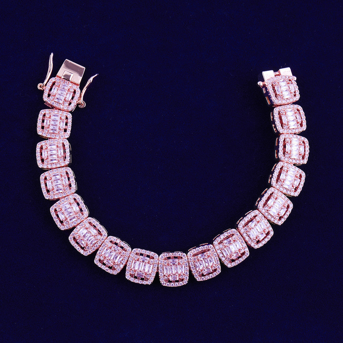 The Iced Trail | VVS Diamond CZ Baguette 24k .925 Silver Rose Gold Hip Hop Bracelet