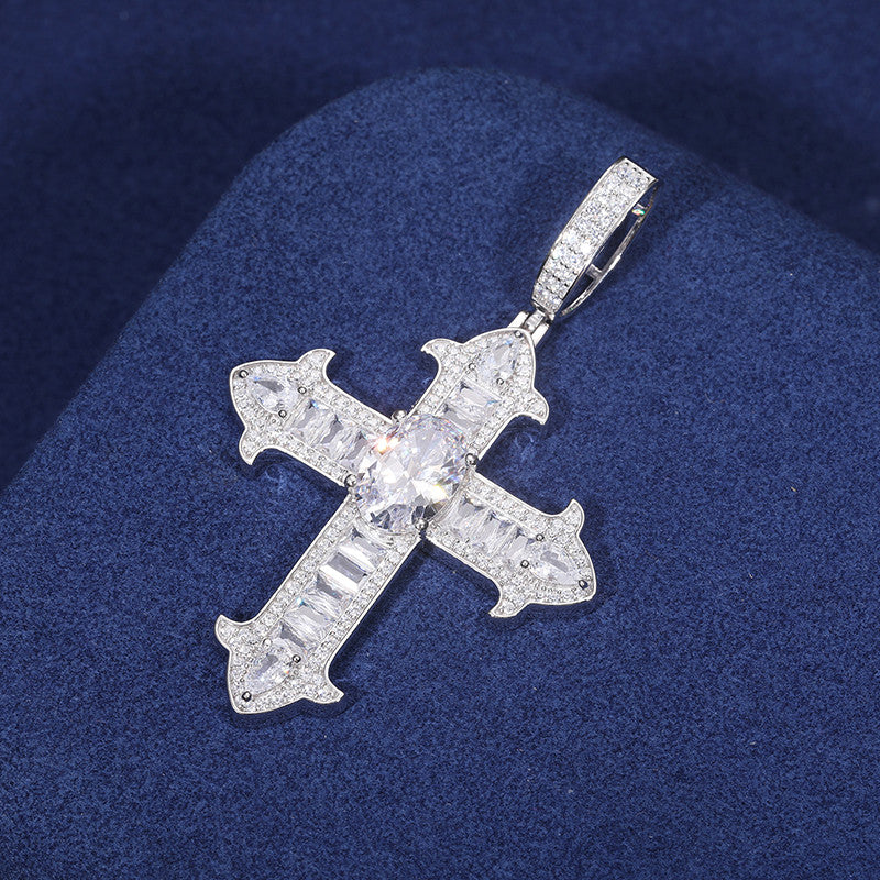 Arrow Cross | Genuine Moissanite Diamond 925 Centerstone Baguette Cross Pendant