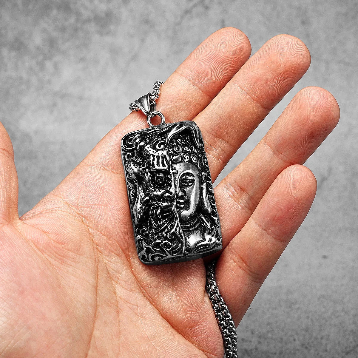 Buddhism Demon| 316L No Fade Stainless Steel Half Devil Half Buddha Amulet Pendant