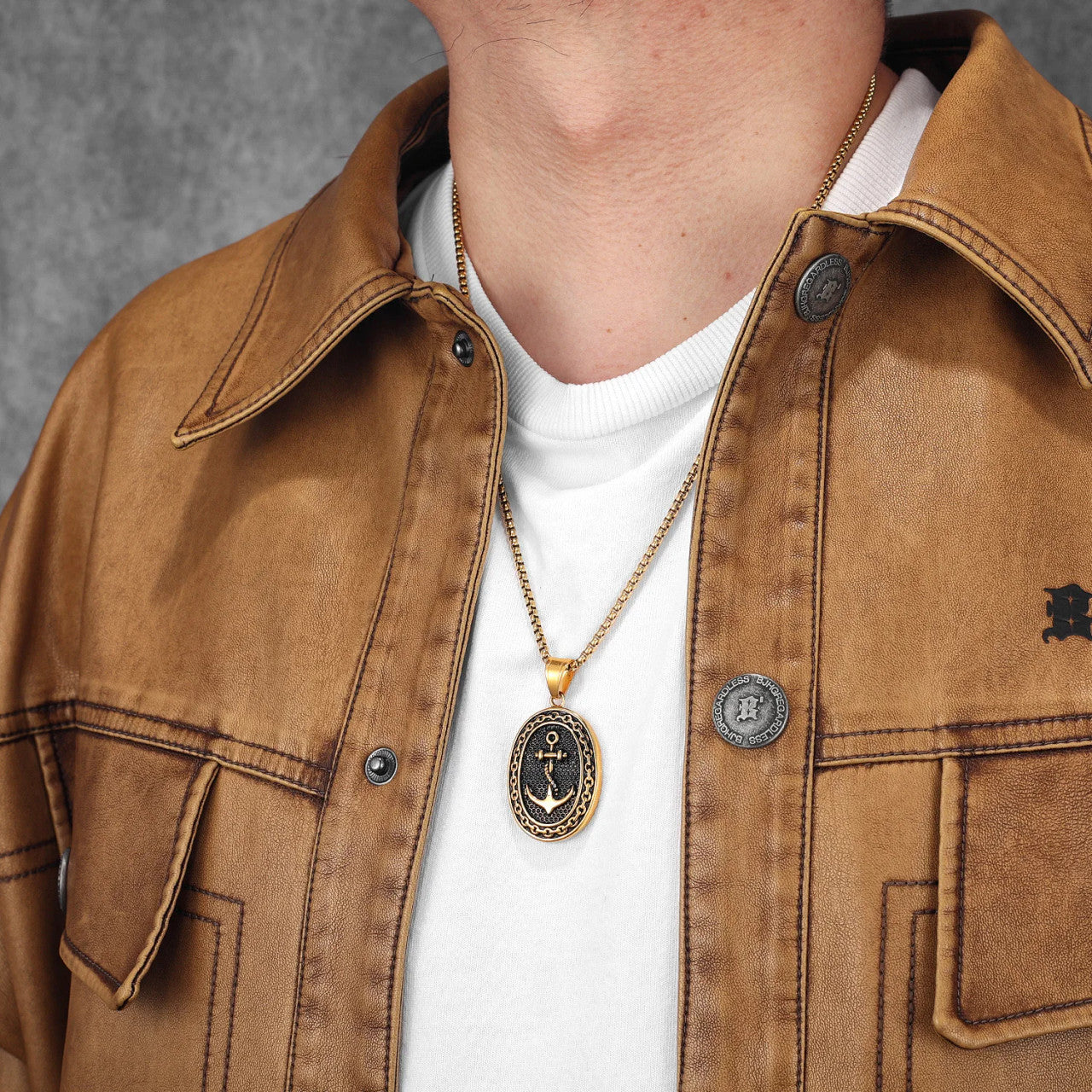 Classic Anchor | 14k Gold over Stainless Steel Framed Anchor Pendant Chain Necklace