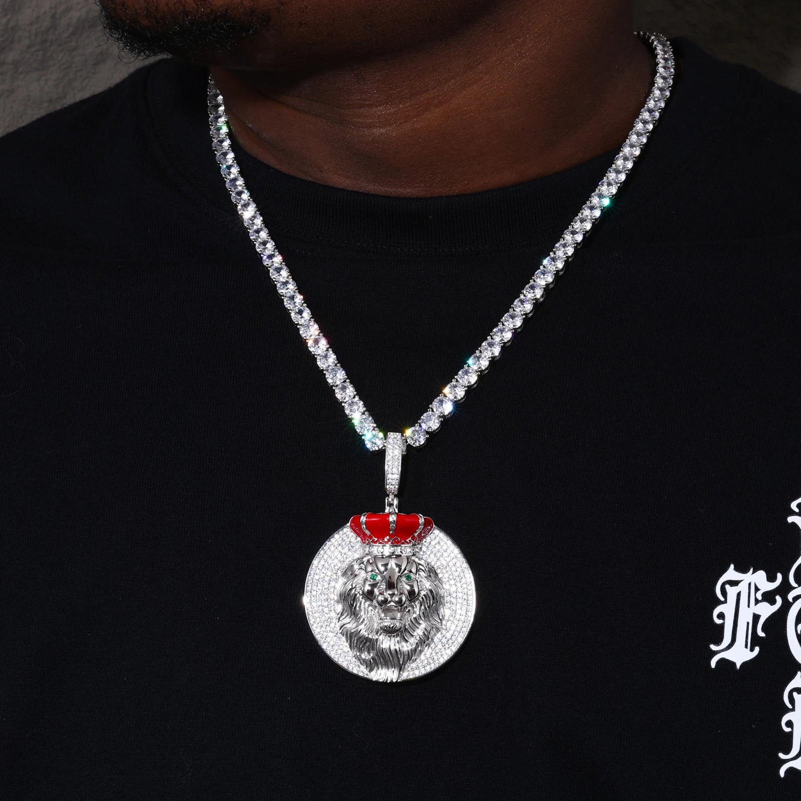 True King | Solid 925 Silver Moissanite Diamond Iced Blinged Out King Lion Pendant