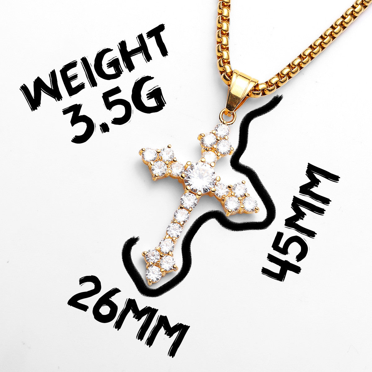 Gemstone Simple Cross | No Fade Stainless Steel Iced CZ Stone 14k Gold Bling Cross Pendant