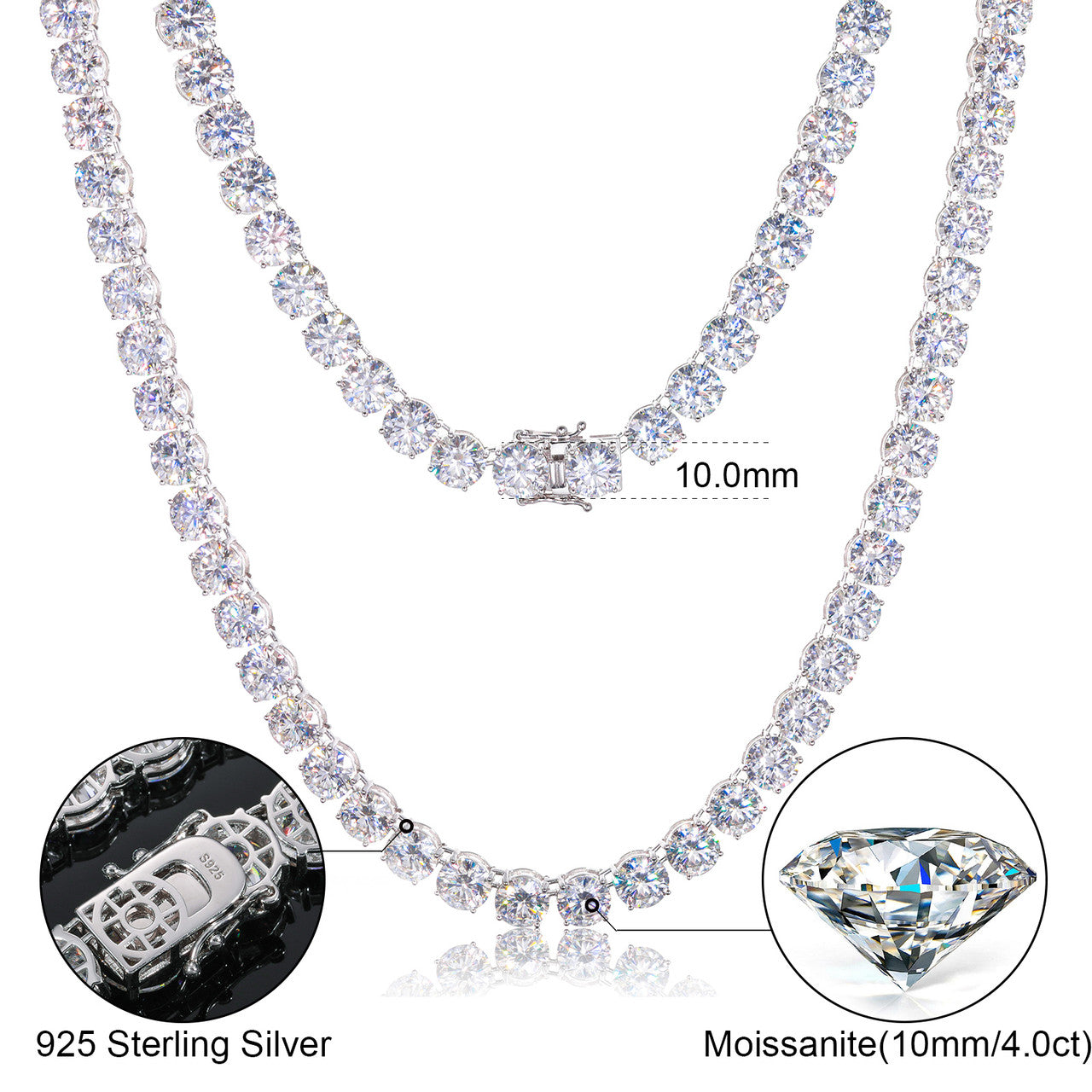 Moon Rocks | 10mm Moissanite Diamond Iced Blinged Out Tennis Link Chain Bracelets
