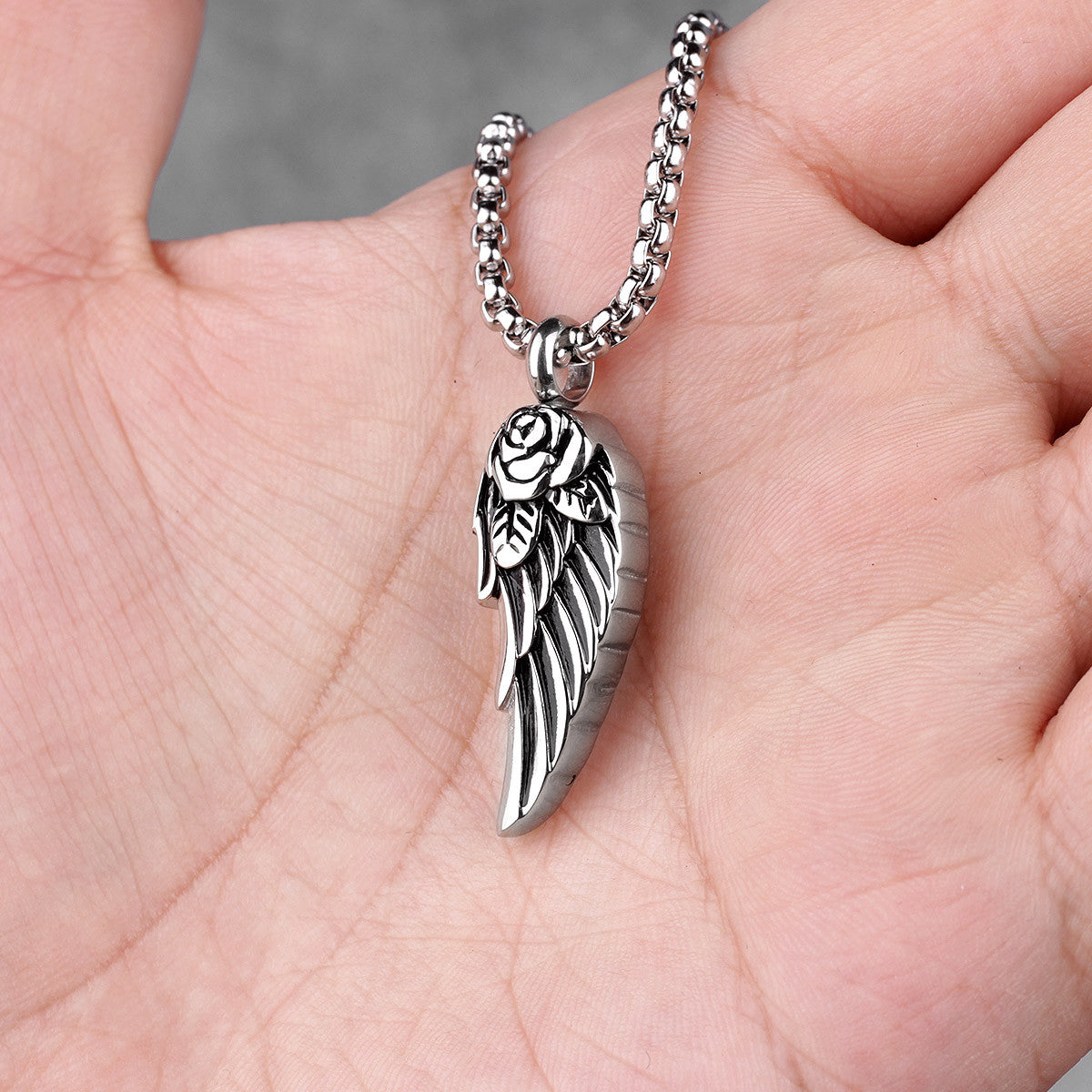 Rose Angel Wings |316L No Fade Stainless Steel Street Wear Pendant Chain Necklace