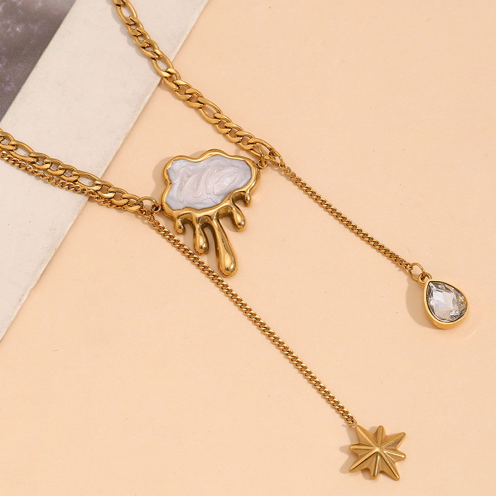 Rain | 18k Gold Double Layer Tear Drop Cloud Waterproof Stainless Steel Tassel Necklace