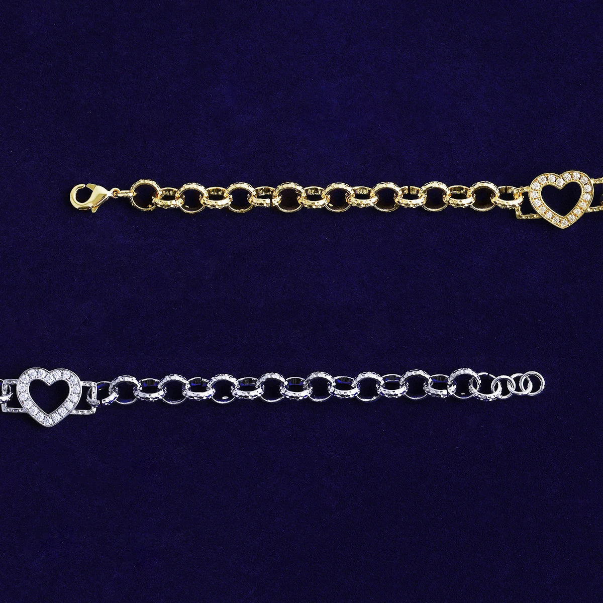 Perfect Love | VVS Diamond CZ Stone Single Heart Iced Rolo Link Chain Bracelet