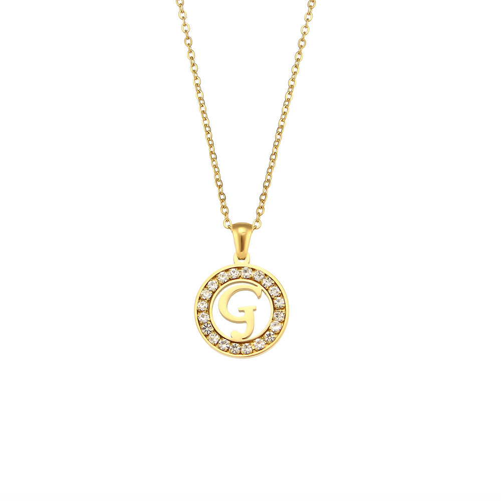 18k Gold Waterproof Hollow Round CZ Paved 26 Alphabet Initial Necklace
