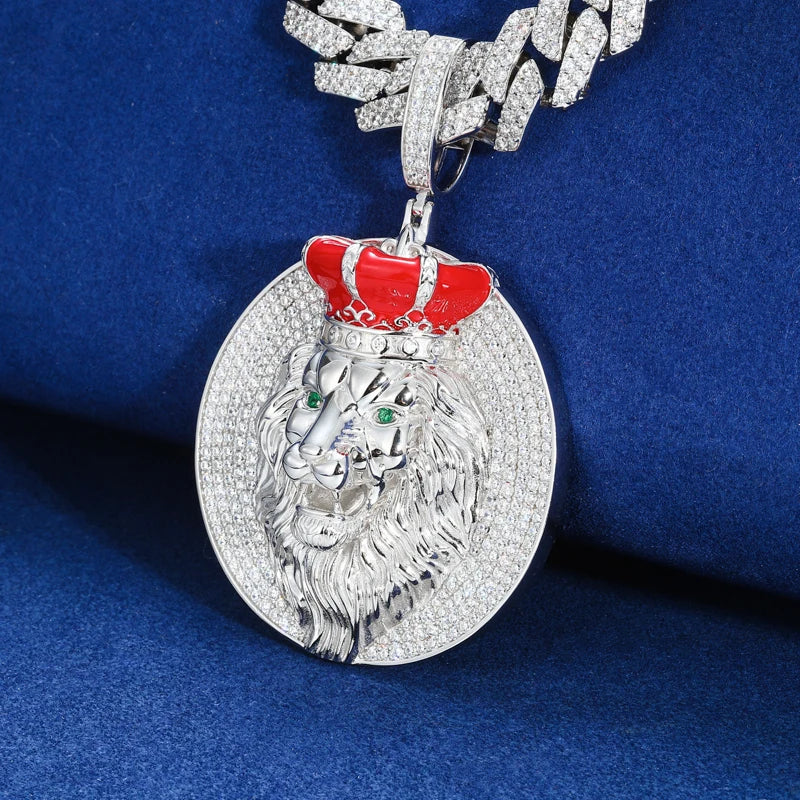 True King | Solid 925 Silver Moissanite Diamond Iced Blinged Out King Lion Pendant
