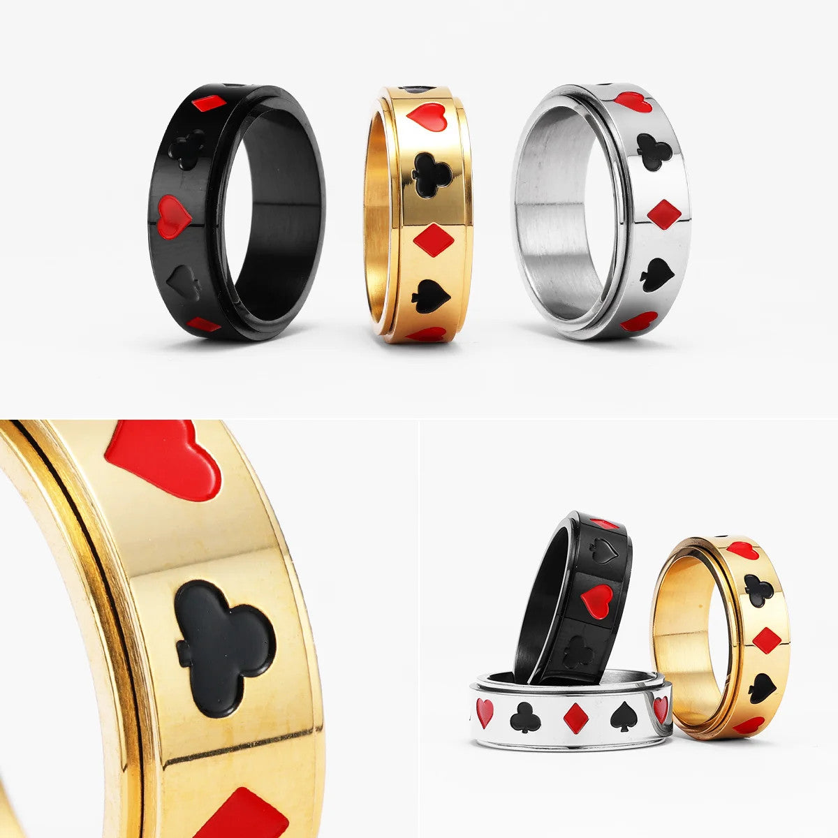 Lucky Poker Fidget | 316L No Fade Stainless Steel Spinner Luxury Spinner Ring