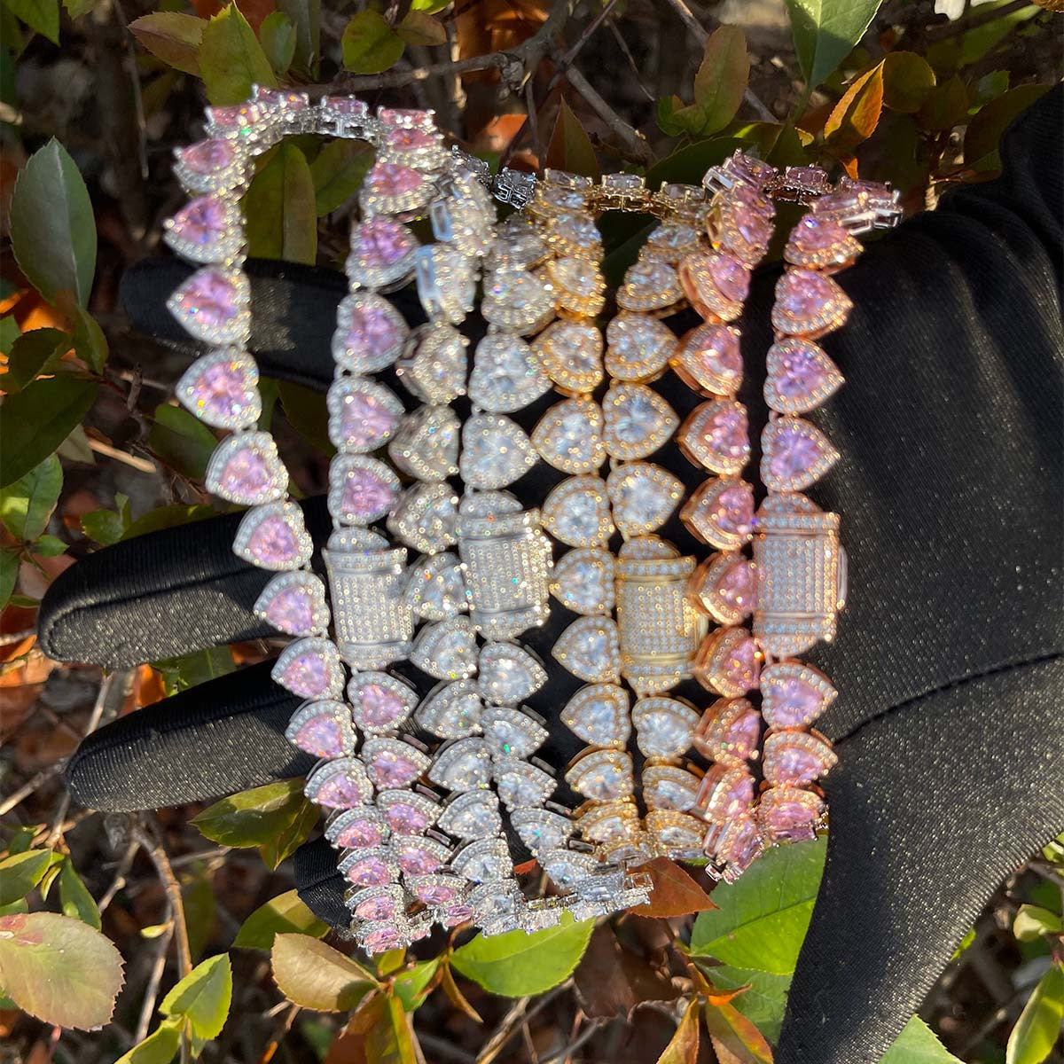 Gold Silver Rose Ladies Glossy Girl Clustered Heart Tennis Choker Chain Necklace