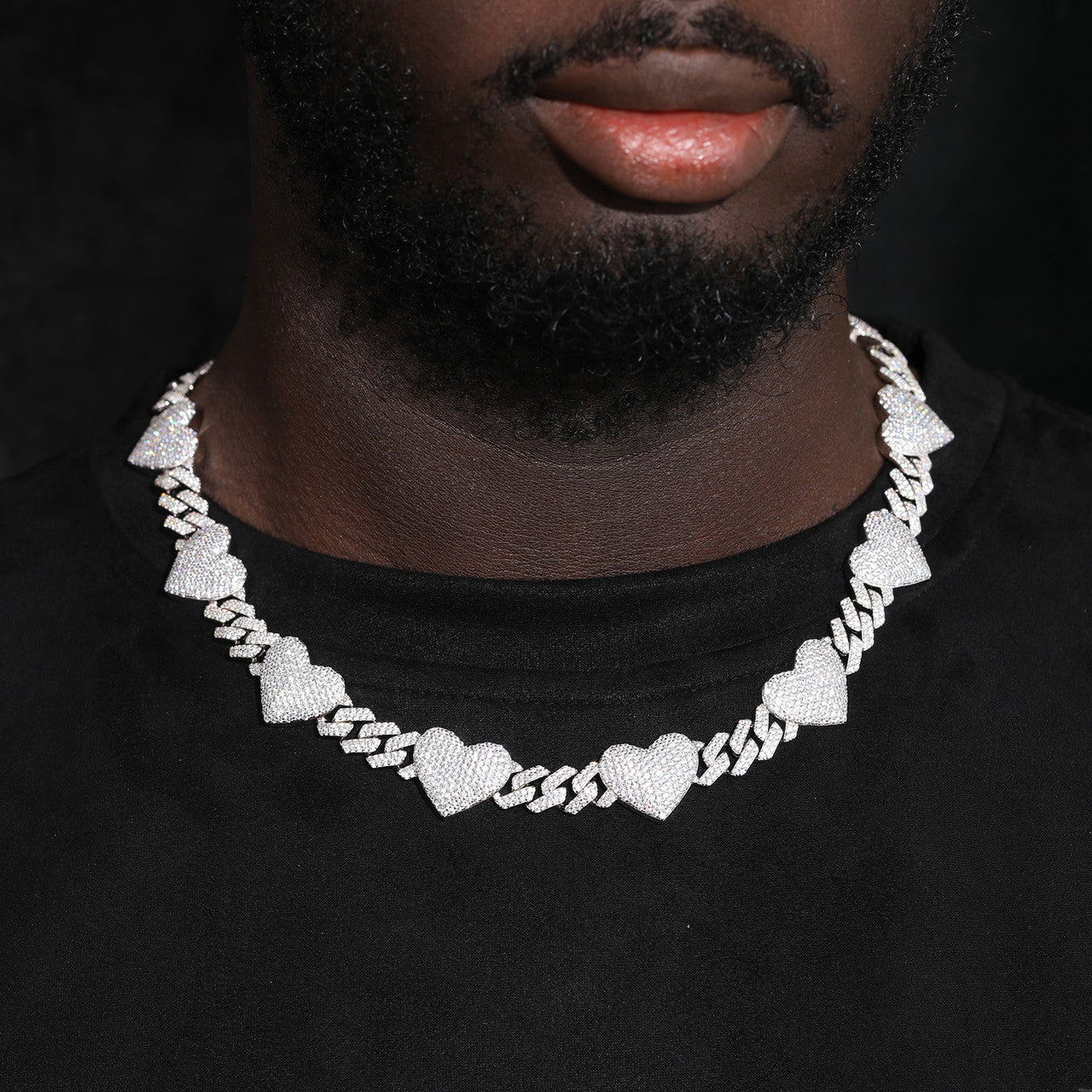 VVS Cuban Heart | Solid Silver Moissanite Diamond Cuban Link Heart Chain Necklace