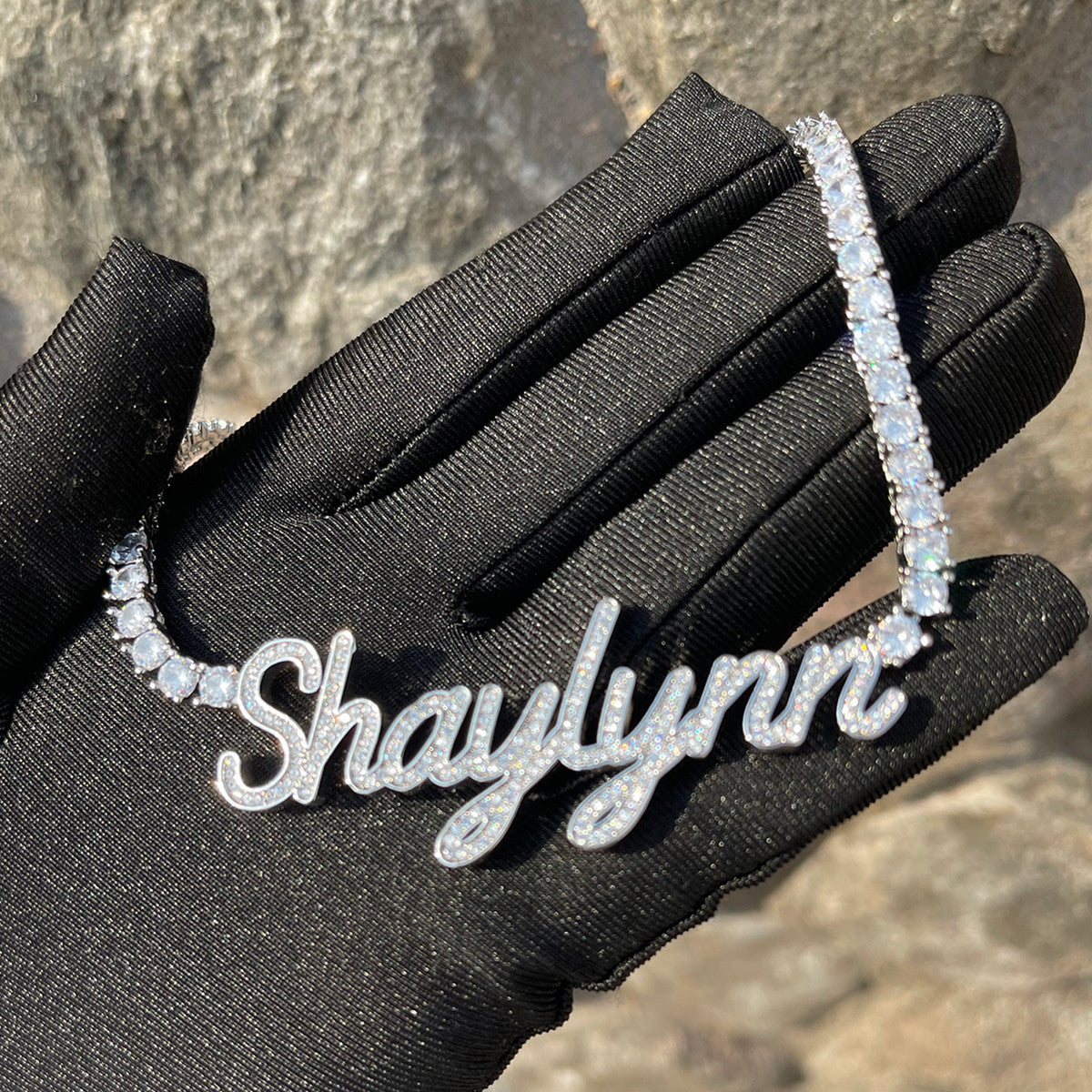 The Classy Girl | Tennis Chain Iced VVS Diamond CZ Custom Script Letter Necklace