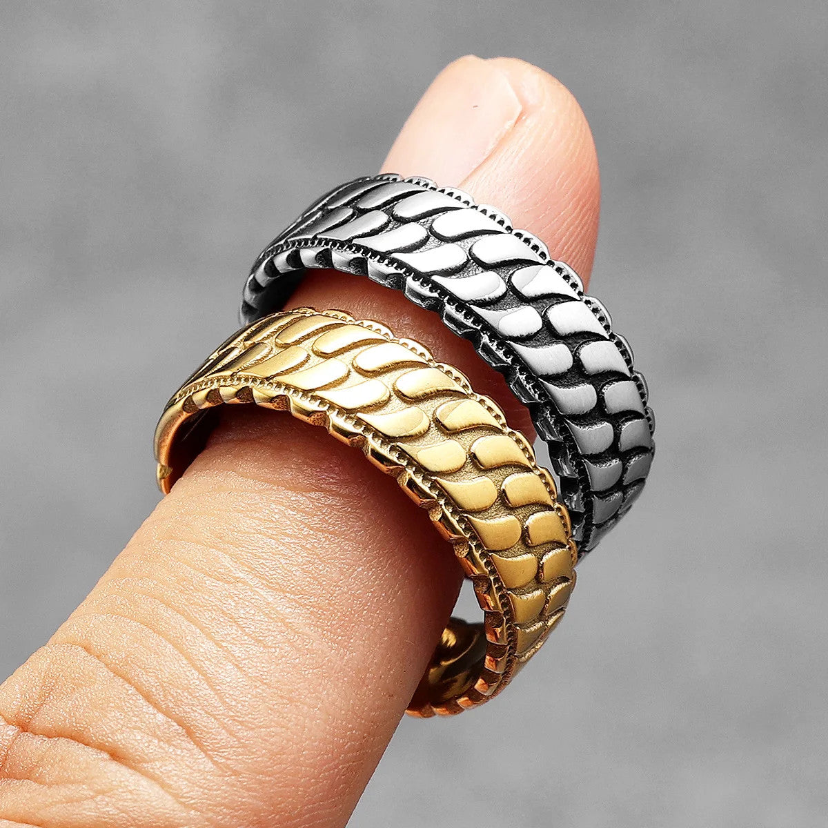 Tires | Men's 14k Gold Over Solid No Fade Stainless Steel Tire Tread Hip Hop Unique Rings