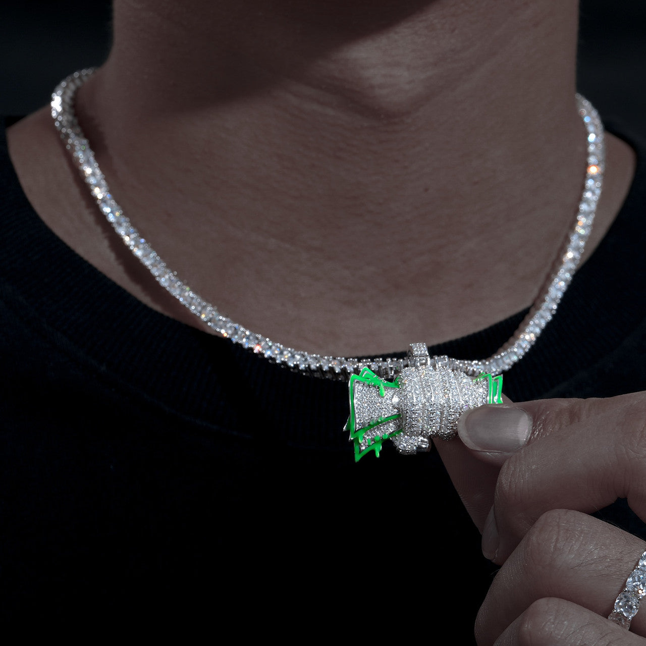 Genuine VVS Diamond Glowing Money Fist Full Of Dollars Solid 925 Silver Hip Hop Pendant