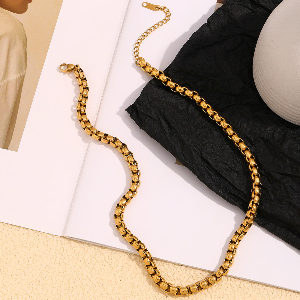Stainless Steel 18K Gold Chunky Waterproof Snake Chain Necklace Bracelet Jewelry Set