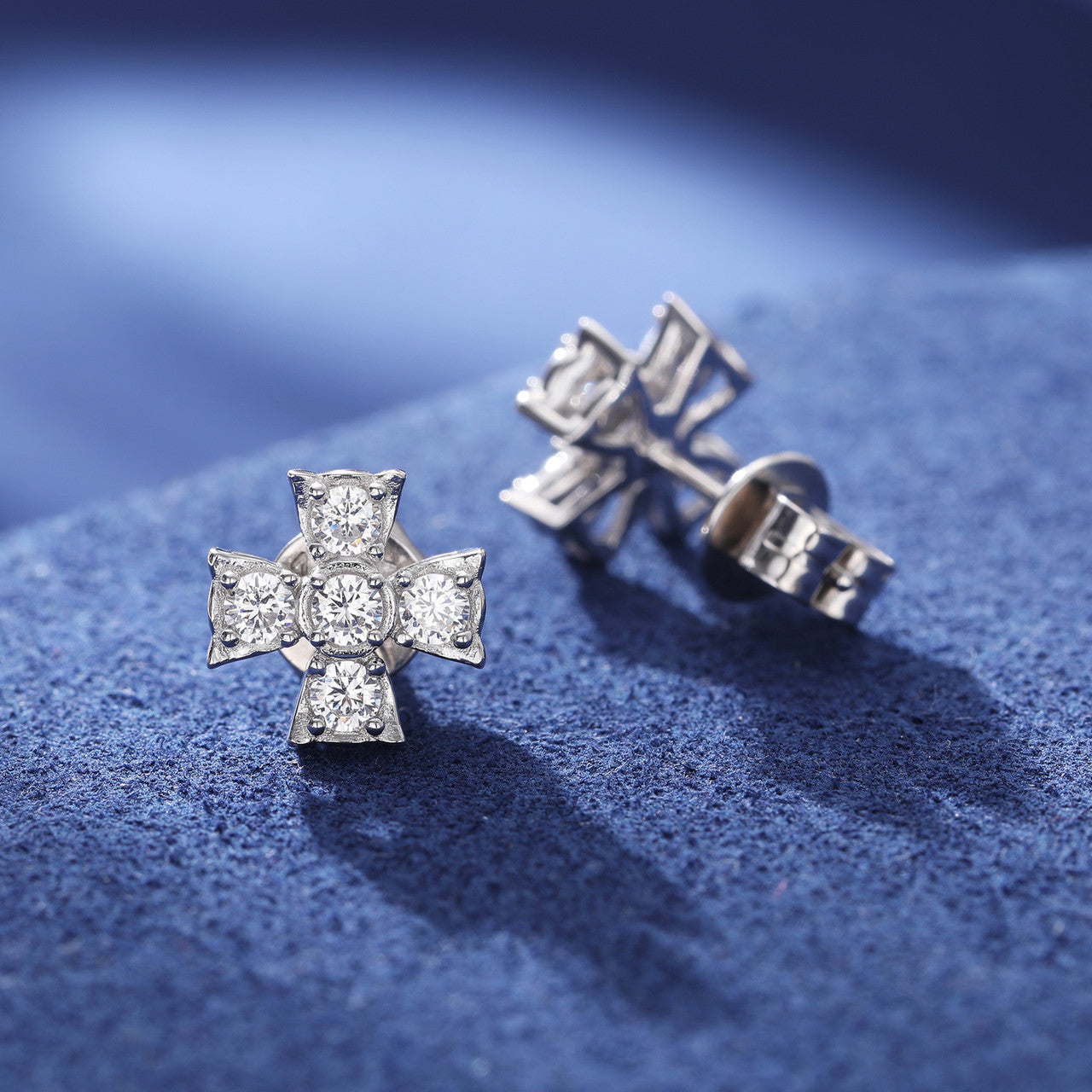 Radiant Cross Moissanite Diamond Solid 925 Sterling Silver White Gold Hip Hop Earrings