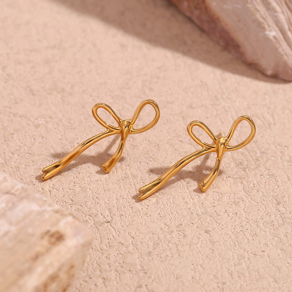 18k Gold Irregular Sweet Bow Sterling Silver Water Resistant Earrings