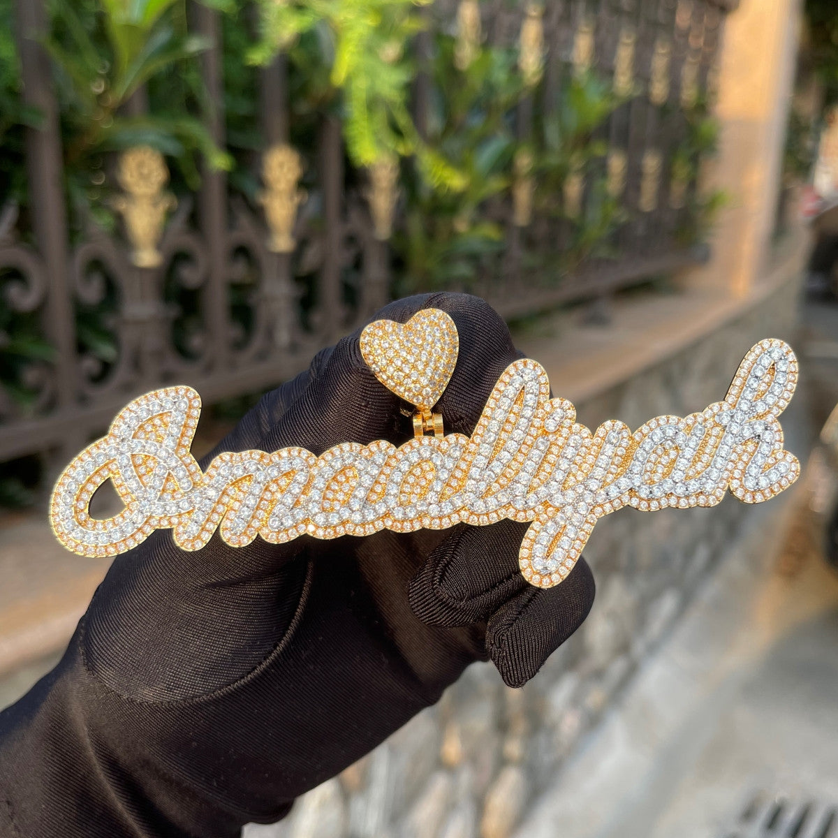 Heartfelt Elegance | Cursive letter Custer Stone Nameplate Custom Made Necklace