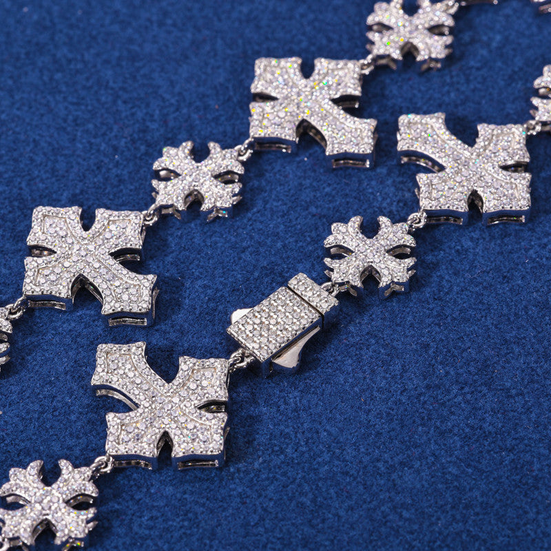 Crossed Link | Solid 925 Sterling Silver Moissanite Diamond Cross Link Hip Hop Chain