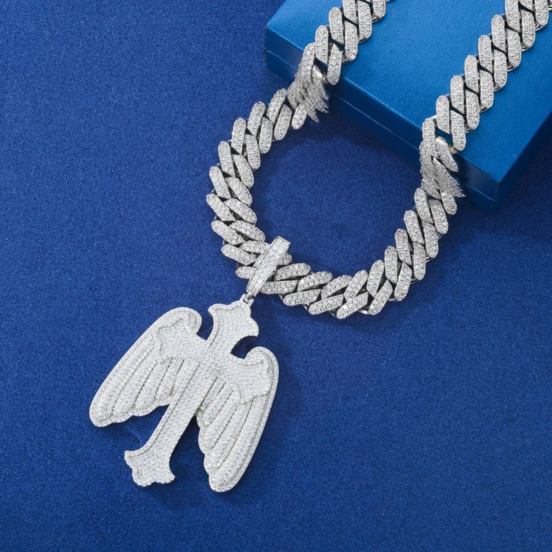 The Bling Angel | VVS Moissanite Diamond Angel Wings Cross 925 Silver Hip Hop Pendant