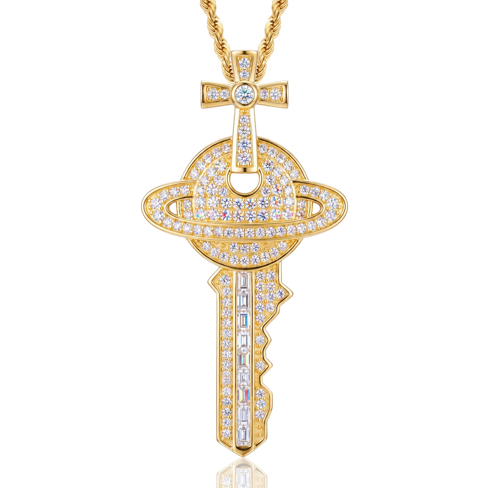 The Master Key | Hip Hop VVS Moissanite Diamond 925 Silver Cross Saturn Key Pendant