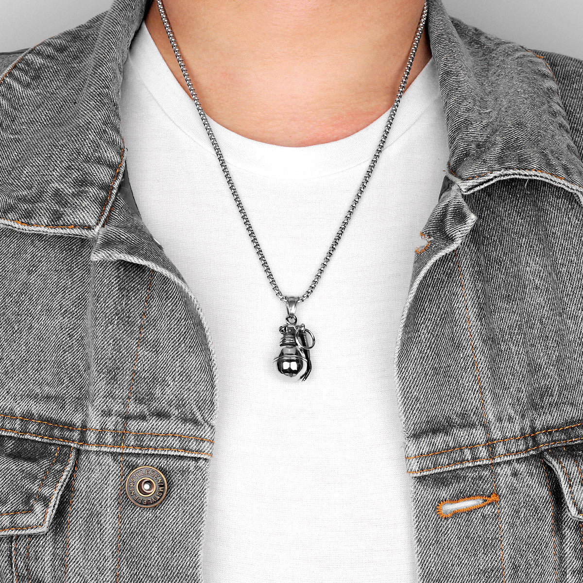 Commando Collection | 316L No Fade Stainless Steel Grenade Revolver Weapons Pendants