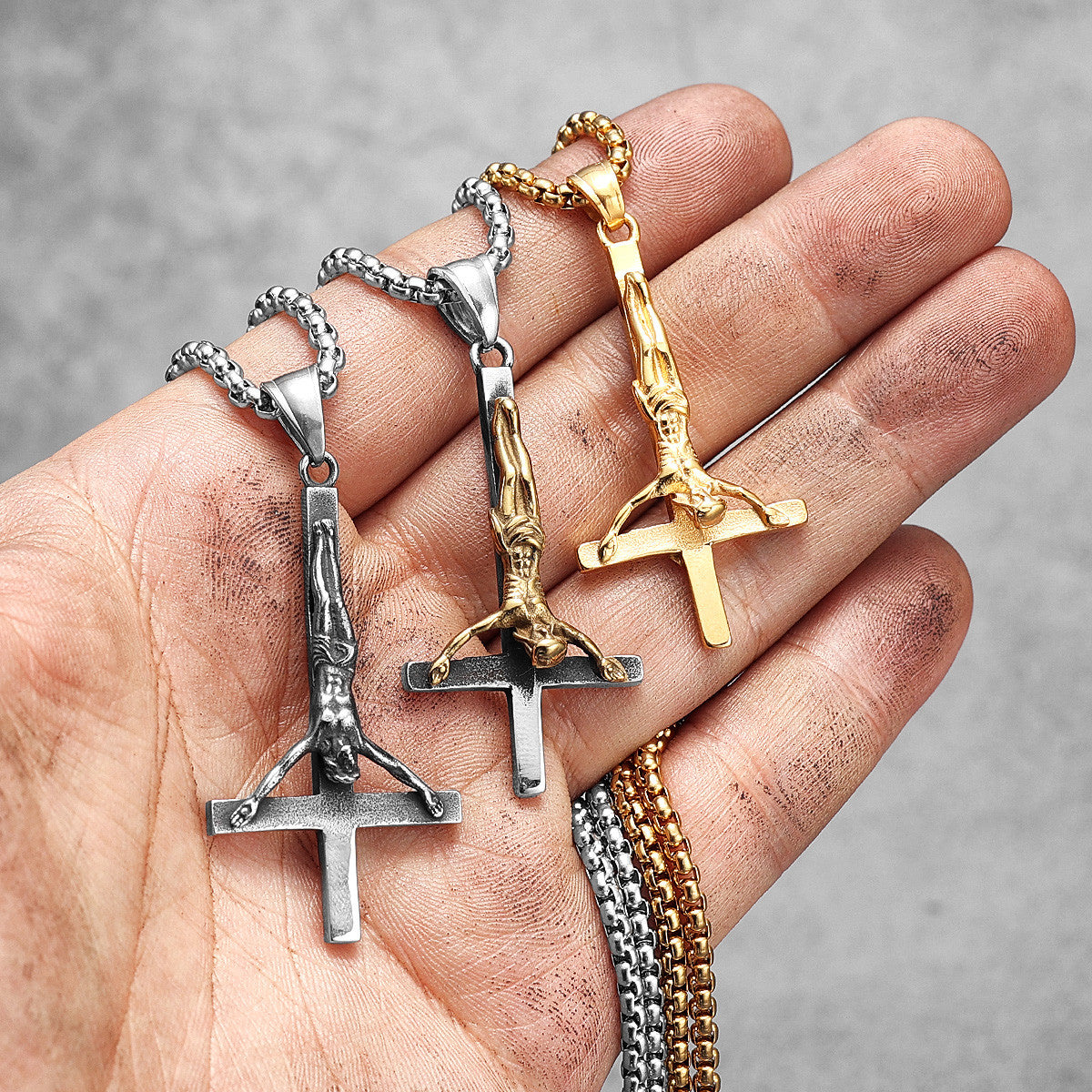 Inverted Religion | No Fade Solid Stainless Steel Upside Down Jesus Cross Pendant