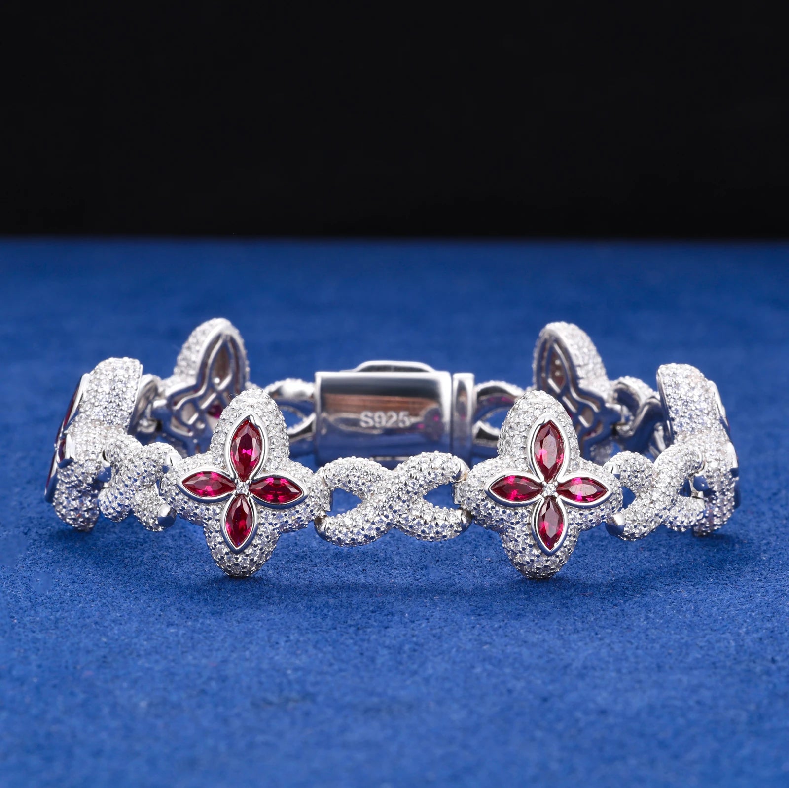 Clover Star | 925 Sterling Silver Moissanite Diamond Iced Clover Star Infinity Bracelet