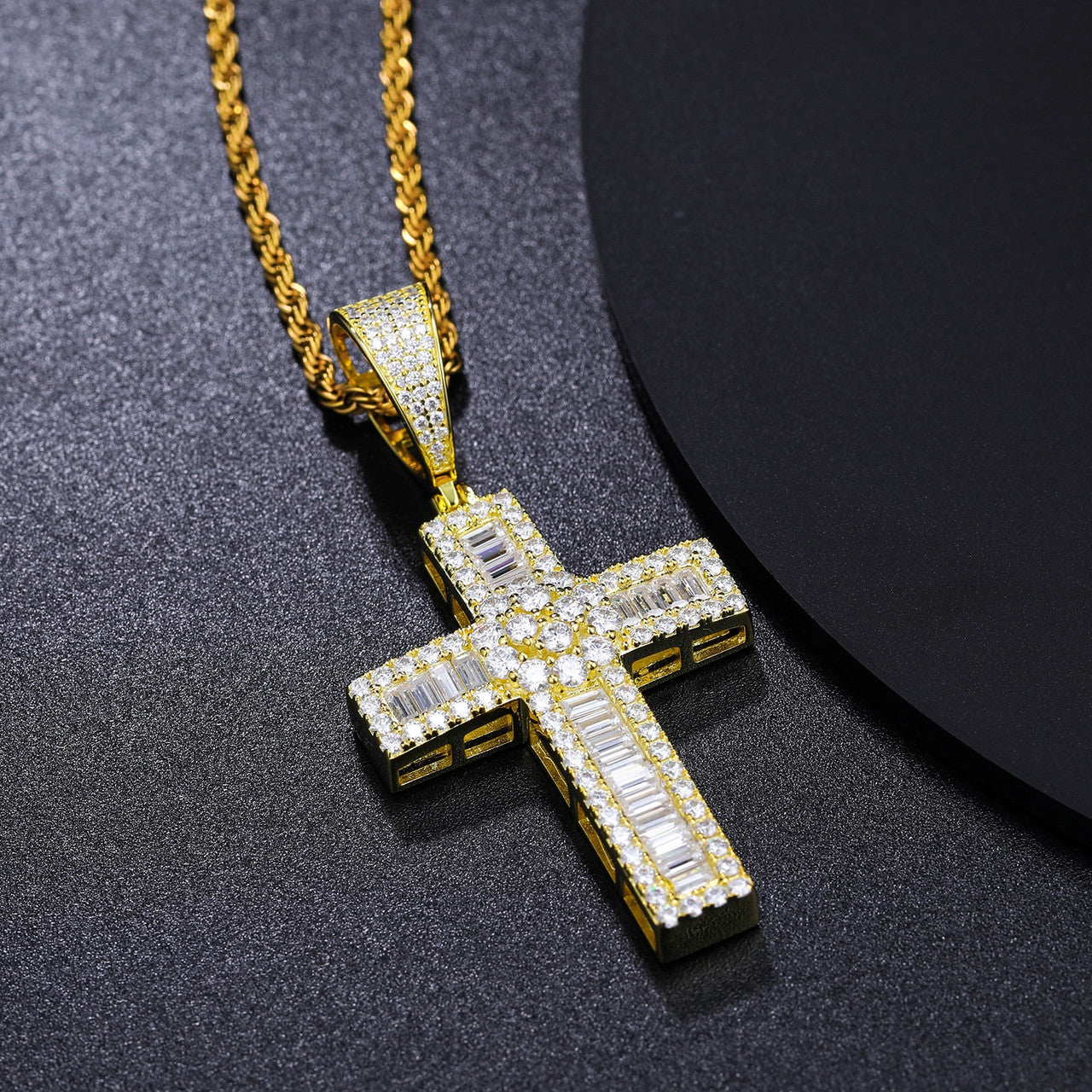 Baguette Iced Cross | Moissanite Diamond Centerstone Solid Silver Hip Hop Pendant