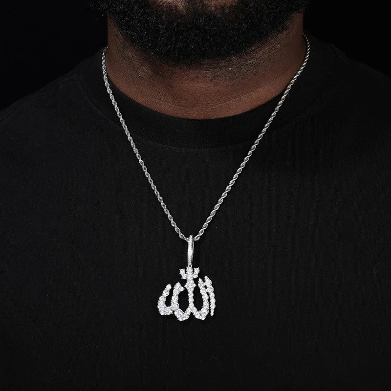 Allah The Almighty | Solid Silver Genuine Mossanite Diamond Spiritual Hip Hop Pendant