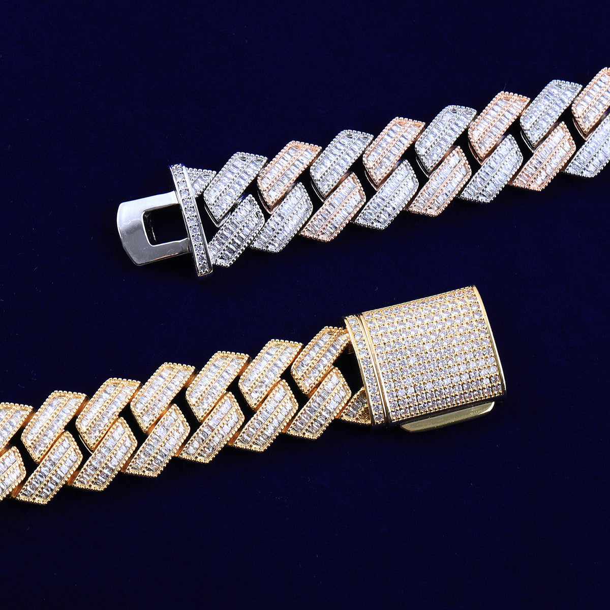 C-Sharp | VVS Diamond CZ Cuban Link 4 Prong Set Hip Hop 24k 925 Silver Rose Gold Bracelet