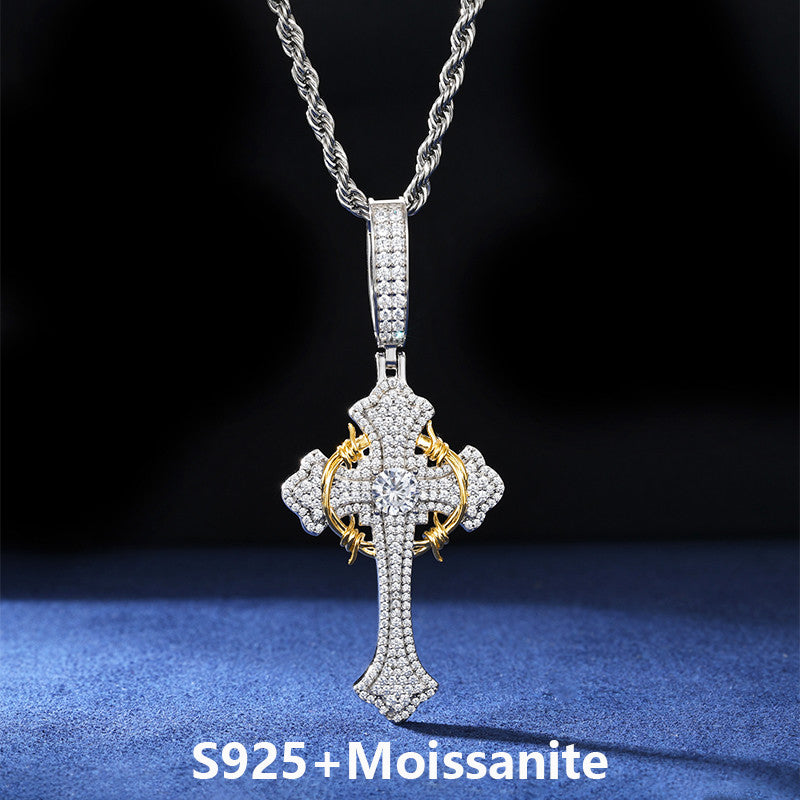 Thorns | Moissanite Diamond 925 Sterling Silver Hip Hop Cross Pendant Necklace
