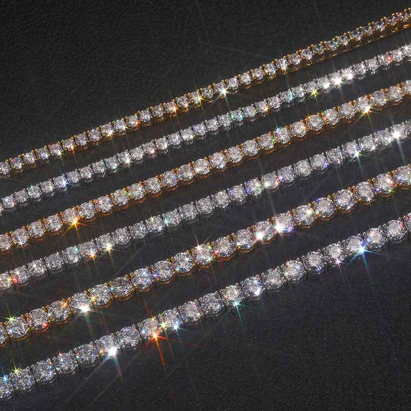 3MM Solid 925 Sterling Silver Full Moissanite Diamond Hip Hop Tennis Chain Necklace