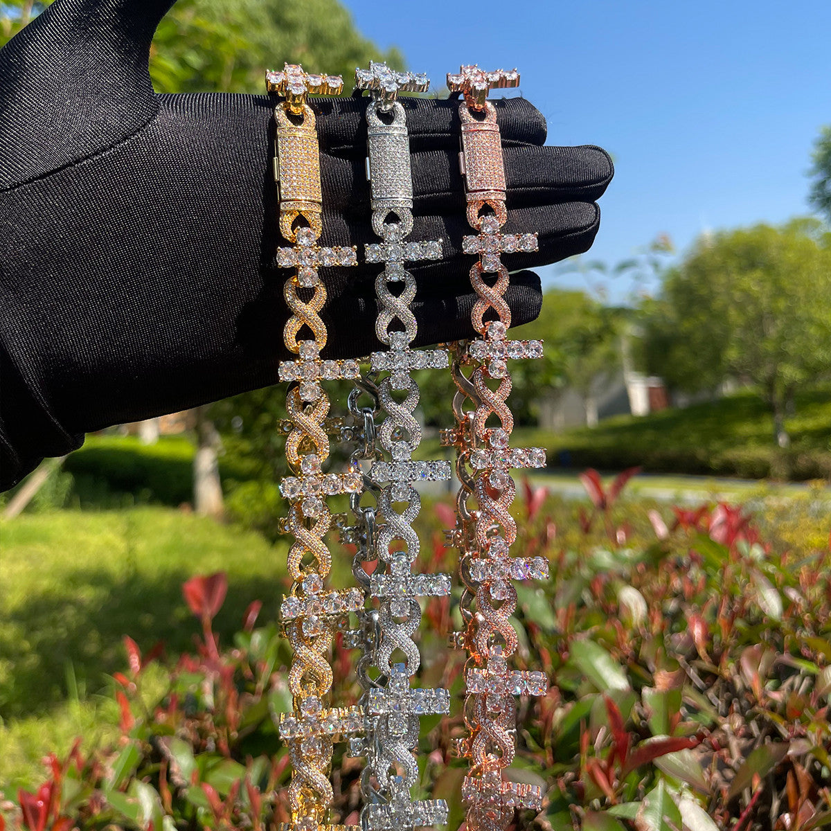 LuxeEternal Cross | 24k Silver Rose Gold Designer Infinity Iced Cross Chain Necklace