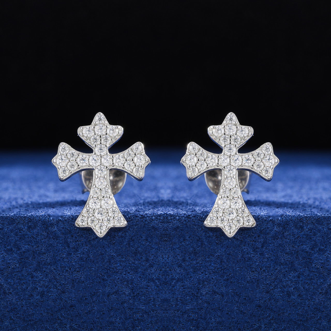 Mens Solid 925 Sterling Silver Moissanite Diamond Arrow Cross Stud Hip Hop Earrings