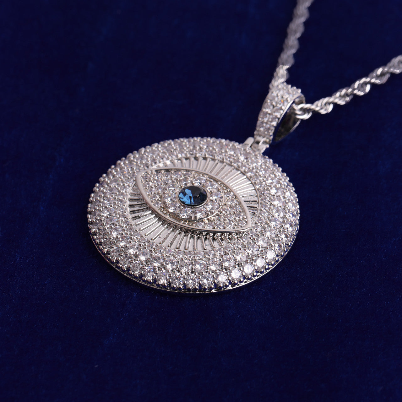 All Seeing Eye Flooded Ice 24k 925 Silver Rose Gold 5A Hip Hop Iced Pendant