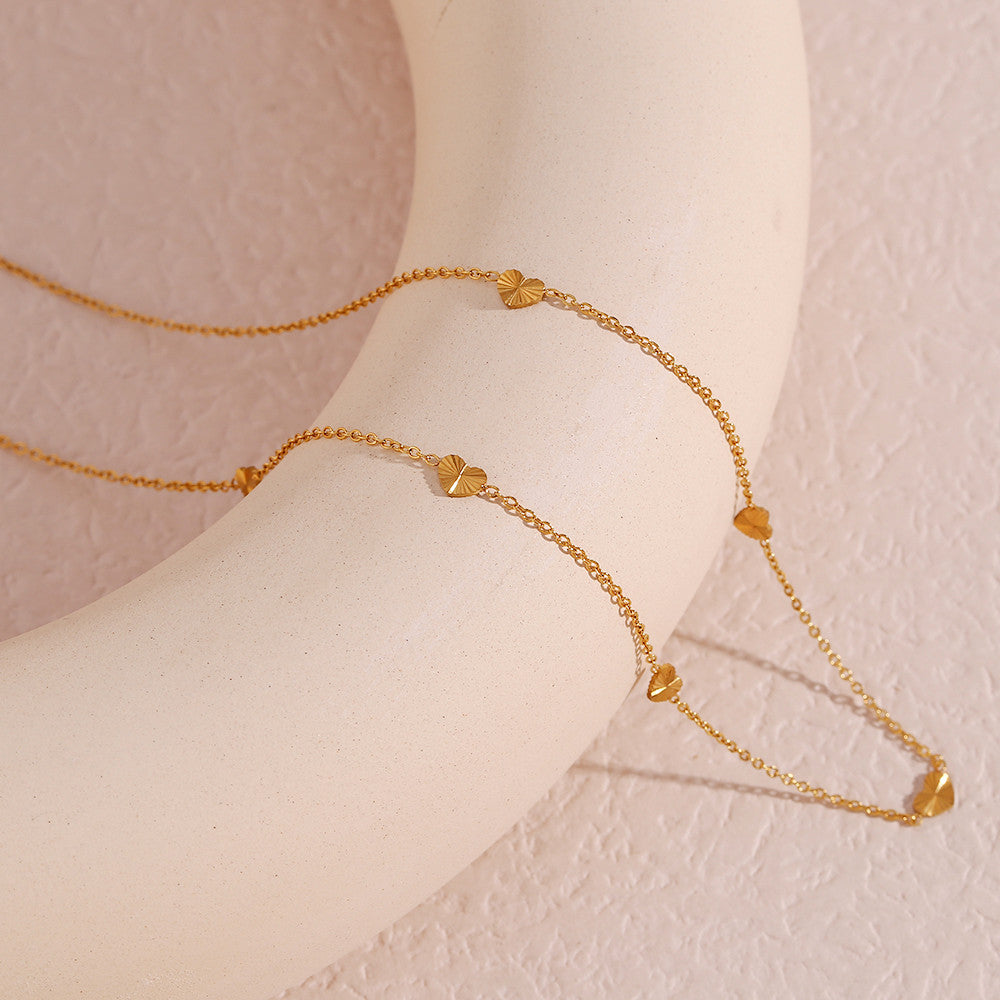 Ladies 18k Gold Stainless Steel Waterproof Dainty Sunburst Love Heart Charm Necklaces