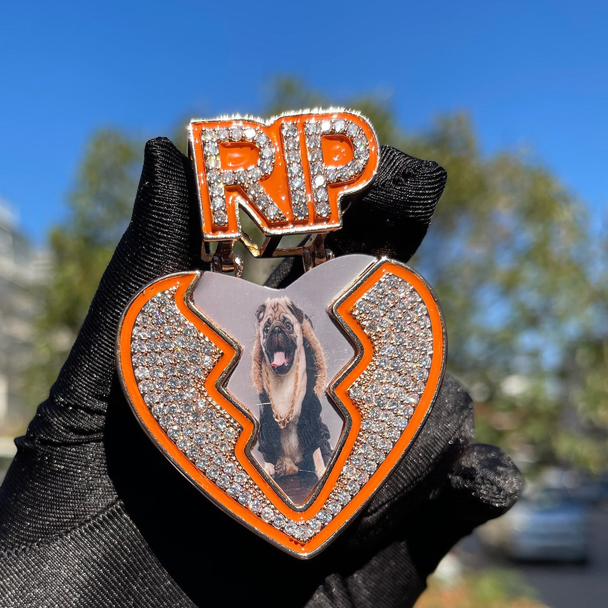 Custom Made Broken Heart Rip Bail Bling Hip Hop Pendant Chain Necklace