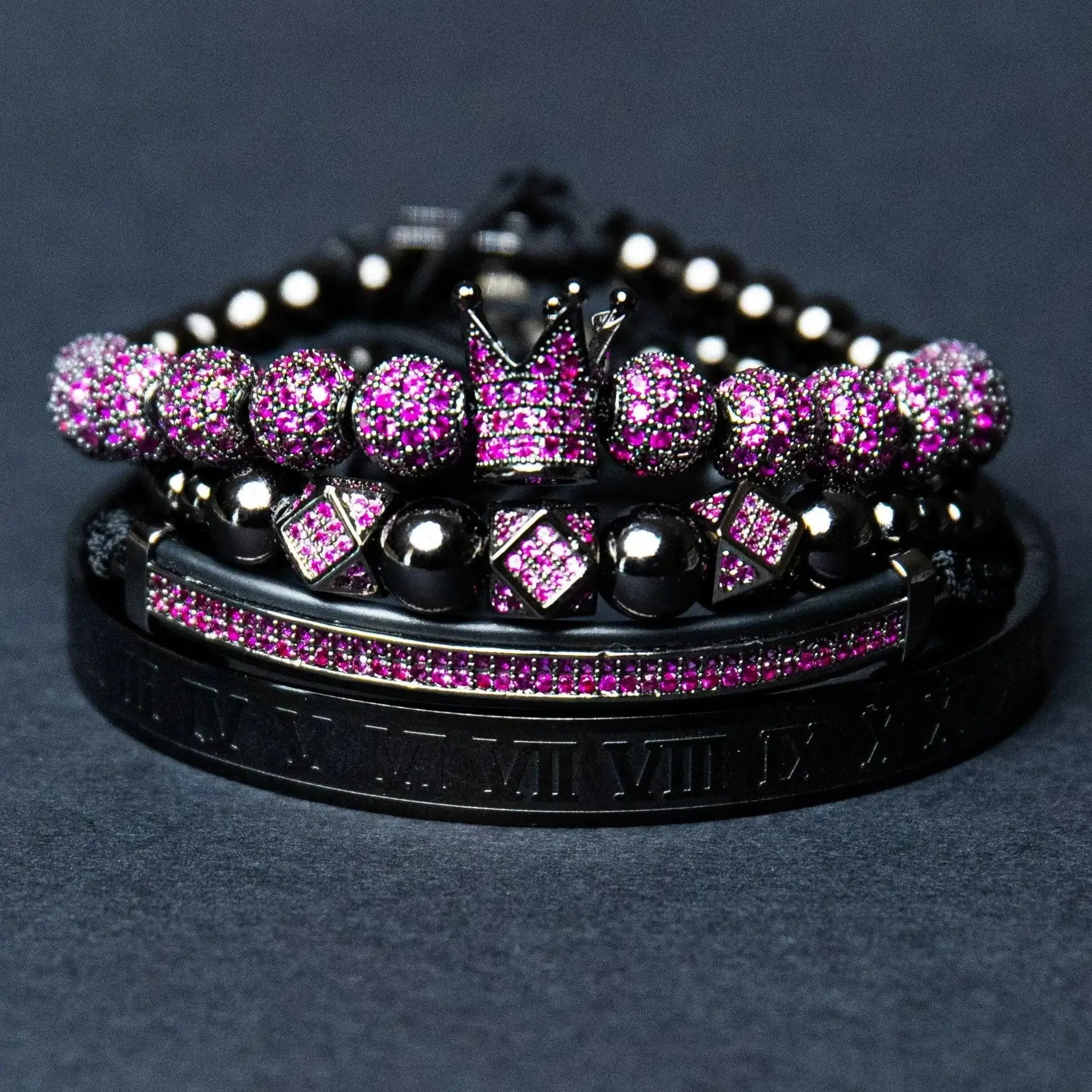 The Black Crown | 4 Piece VVS Diamond CZ Iced Blinged Out 8MM Stainless Steel Bracelet Set