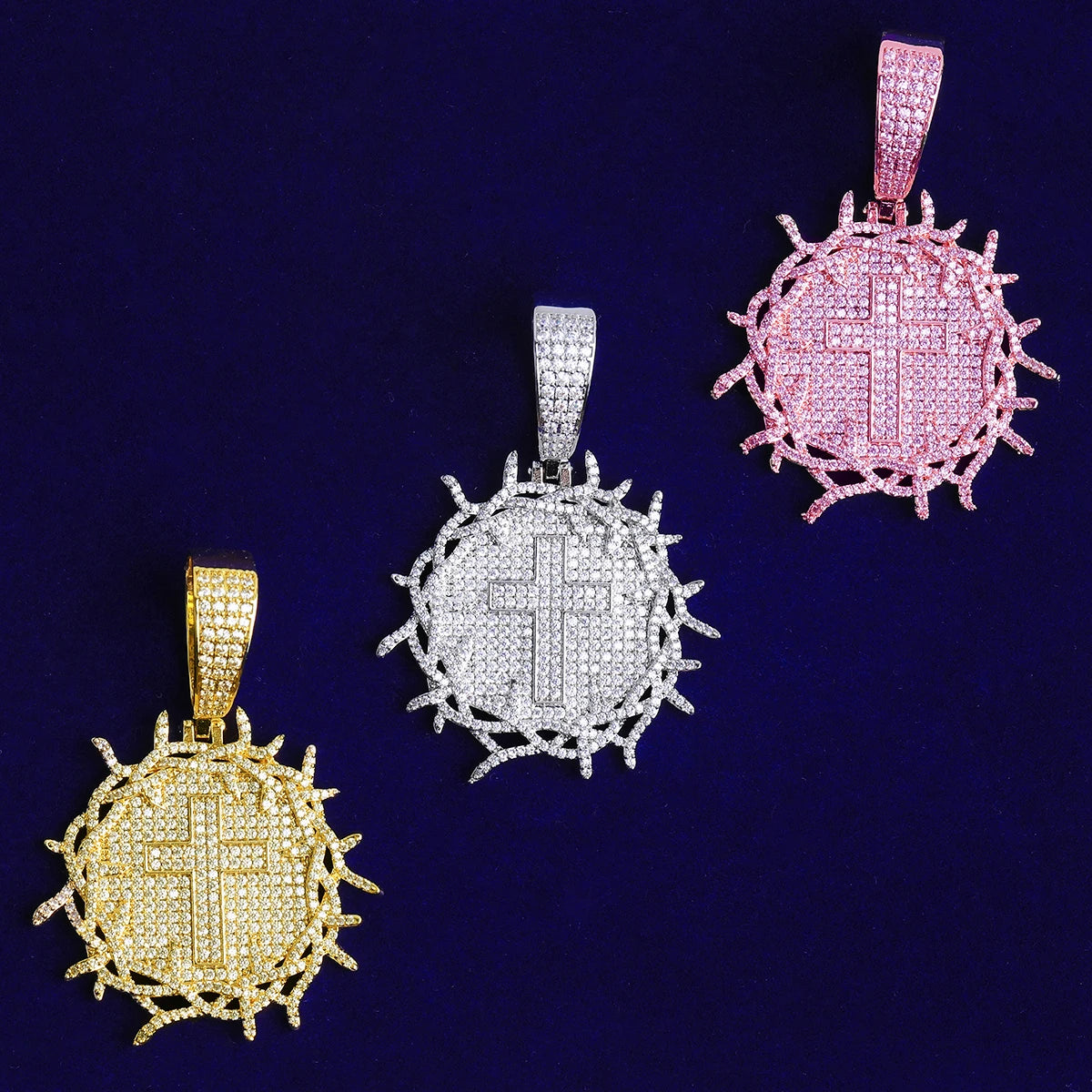 Shield Of Thorns | VVS Diamond CZ Iced Blinged Out Shield Cross Hip Hop Pendant