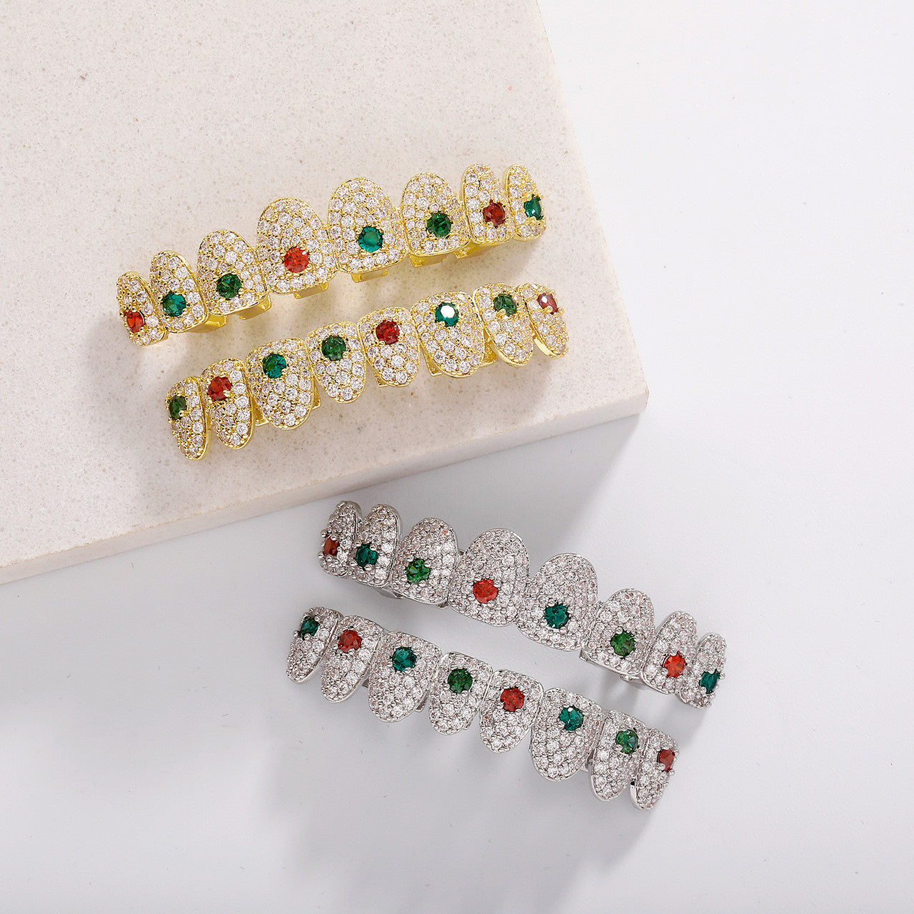 Color Connect | VVS Diamond CZ 4 Prong Gemstone Hip Hop Mouth Teeth Grillz Caps Set