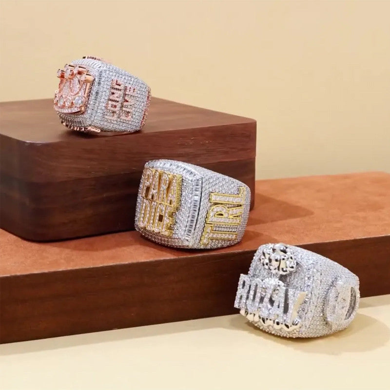 Hood Champ | Mens 925 Sterling Silver Moissanite Diamond Custom Made Championship Rings