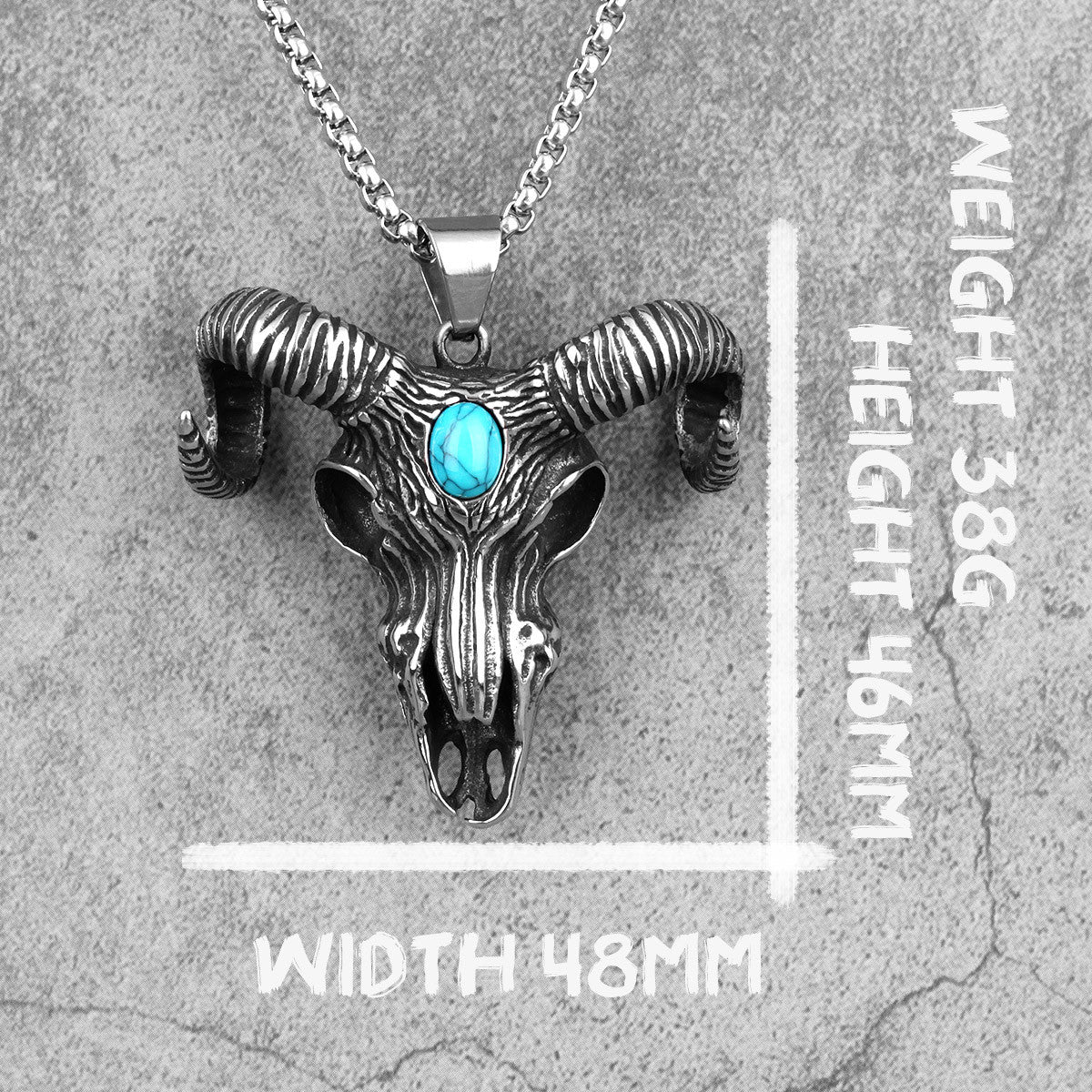 Antelope Skull | Symbolic Turquoise No Fade Solid Stainless Steel Head Skull Pendant