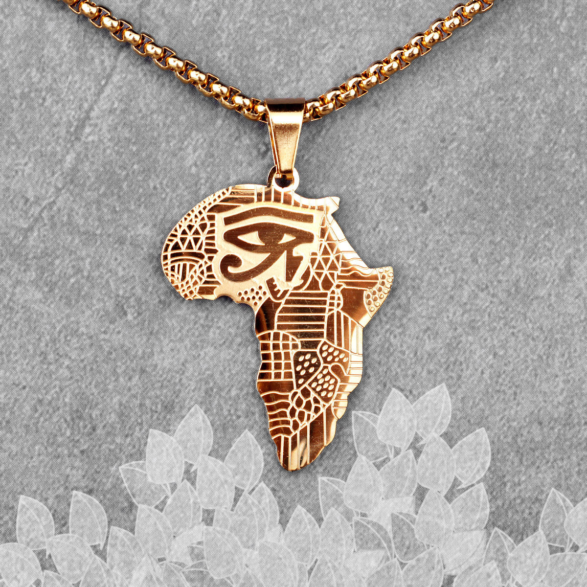 Mother Land | 14k Gold Over 316L No Fade Stainless Steel Africa Eye of Ra Hip Hop Pendant