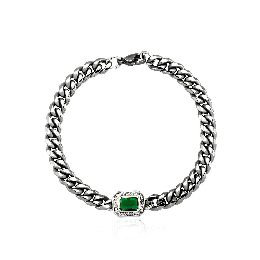 Steel & Stone | 3mm Solid Stainless Steel Cuban Link Gemstone Hip Hop Pendant Bracelet Set