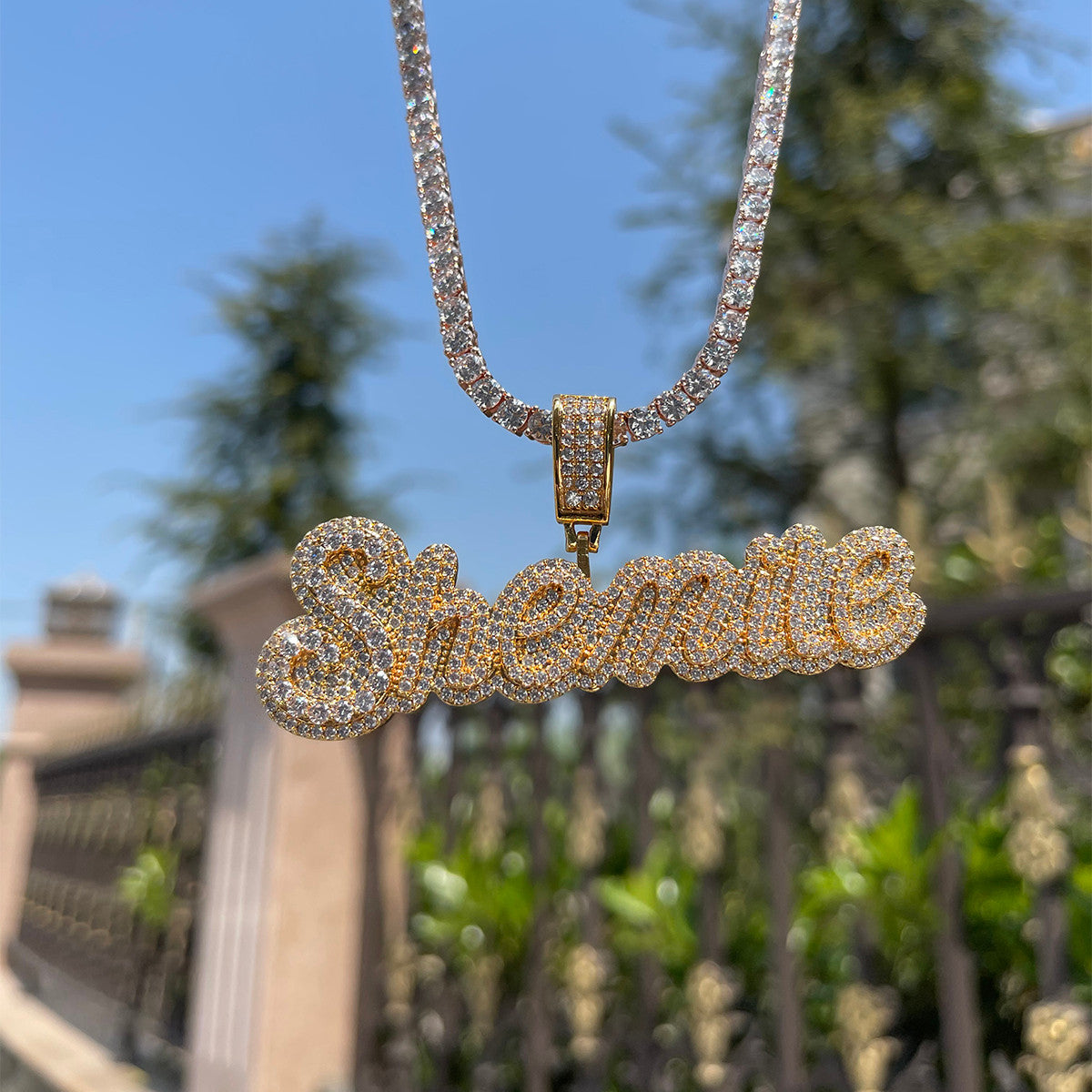 Cluster Drip | Iced Two Layer VVS Diamond CZ Blinged Out Nameplate Pendant