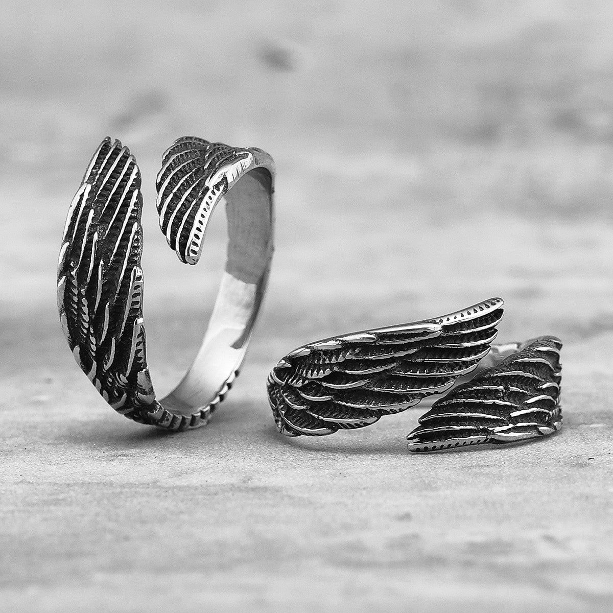 316L No Fade Stainless Steel Street Wear Casual Angel Wings Rings