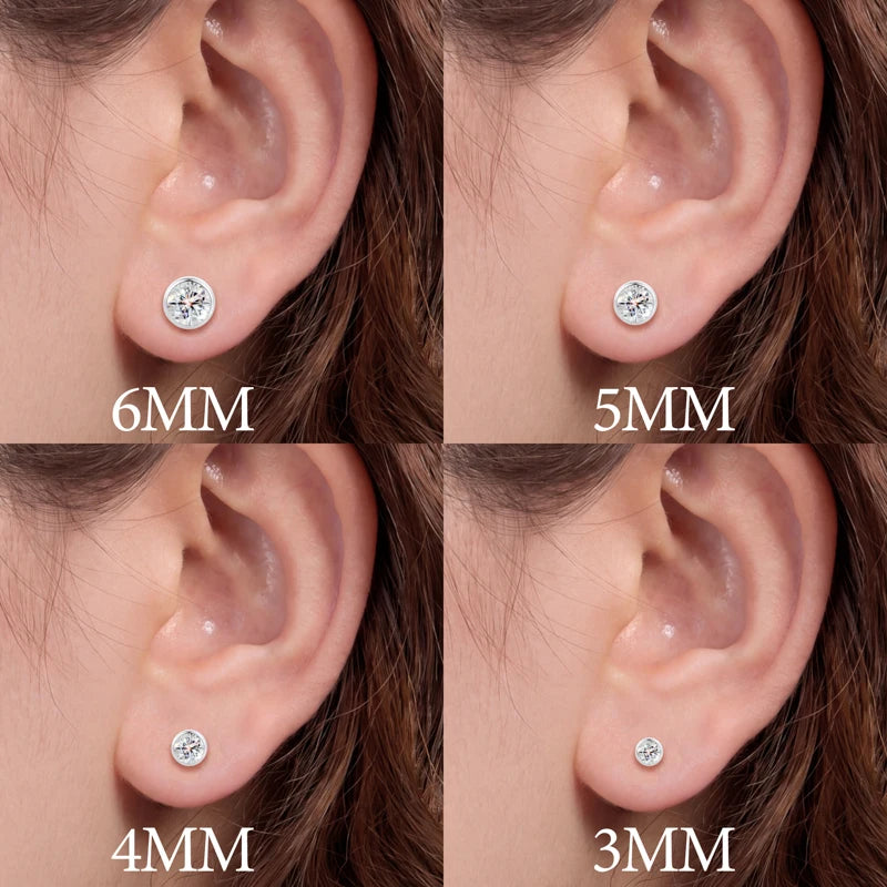 The Bezel | Round Moissanite Diamond Stud Bezel Set Solid 925 Screw Back Earrings